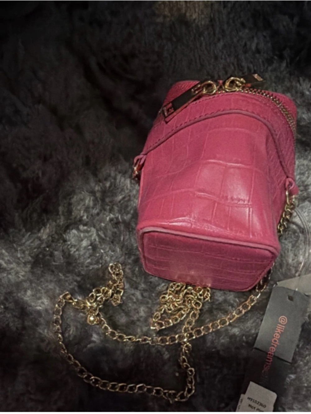 Pink Croc-Texture Mini Crossbody Bag with Gold Chain